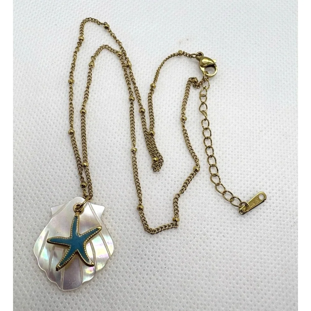 Stainless Steel Starfish Shell Necklace‎ Gold Tone 16–17.5